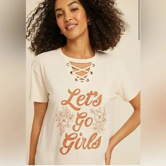 Let’s Go Girls Lace Up Tee, Size 2X - Picture 1 of 5